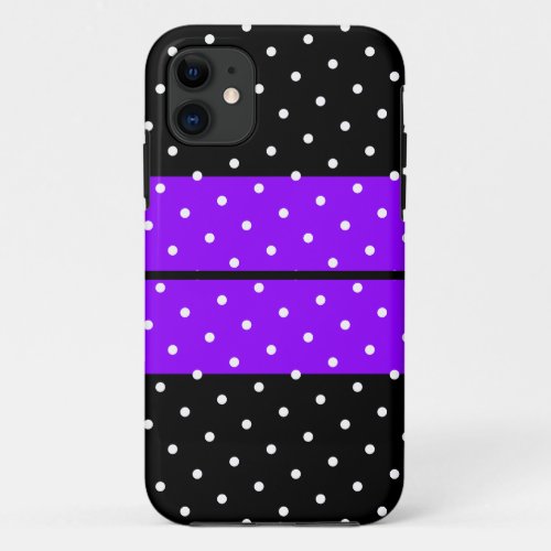 Fun Twin Purple Racing Stripes White Dots On Black iPhone 11 Case