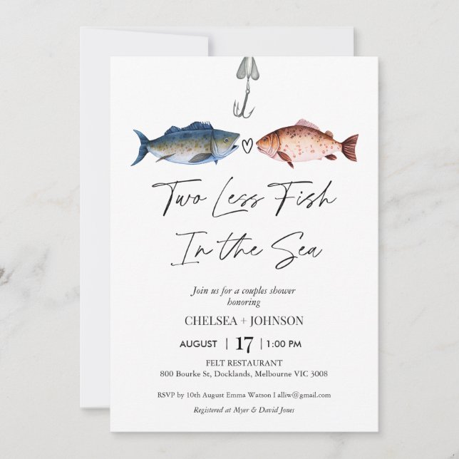 Fun Two Less Fish In The Sea Bridal Couples Shower Invitation (Front)