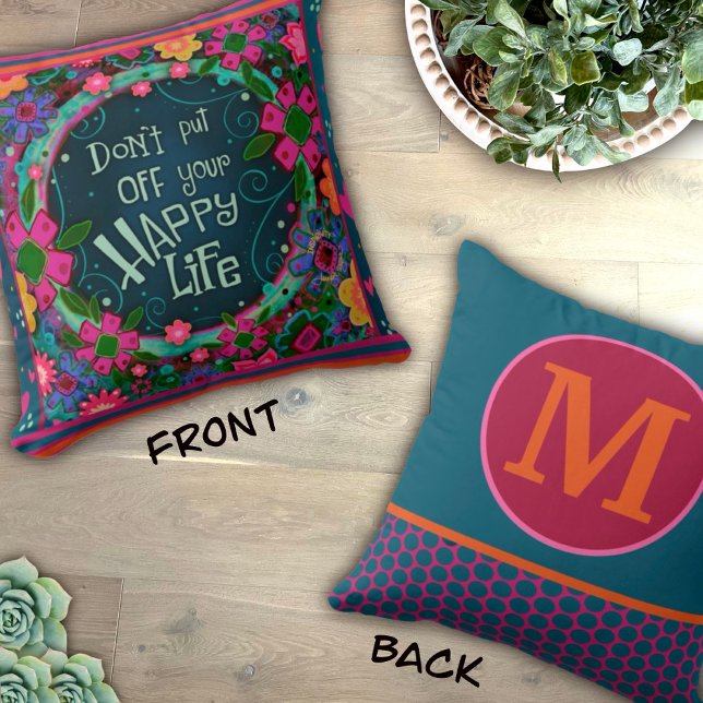 Fun Two-Sided Inspirational Quote Monogram Throw Pillow (Creator Uploaded)