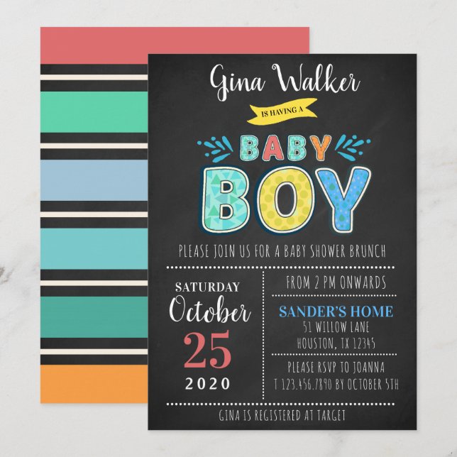 Fun Typography Baby Boy Shower Invitation (Front/Back)