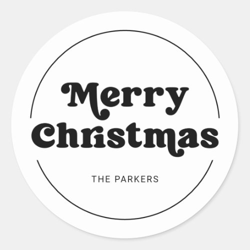 Fun Typography  Black and White Merry Christmas Classic Round Sticker