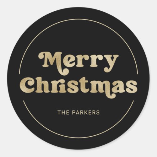 Fun Typography  Gold and Black Merry Christmas Classic Round Sticker