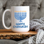 Fun Typography | Happy Chanukah Large. Mug<br><div class="desc">Two-sided printing with this Fun typography Happy Chanukah 15oz Mug with Colorful Menorah. Modern fun design. Dishwasher and Microwave Safe. Designed for 15 oz mug / 11 oz mug is also available.</div>