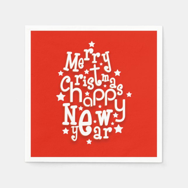 Fun Typography Merry Christmas Happy New Year Napkins (Front)