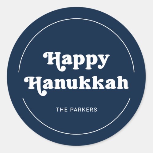 Fun Typography  Modern Blue Happy Hanukkah Classic Round Sticker