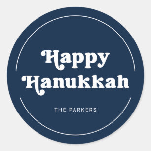 Fun Typography   Modern Blue Happy Hanukkah Classic Round Sticker