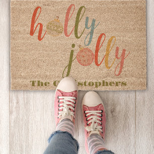 Fun Typography Ornament Christmas Name Coir Fiber Doormat