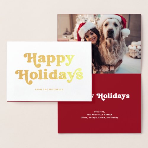 Fun Typography  Red Inside Happy Holidays Photo Foil Card