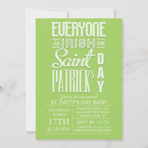 Fun Typography St Patricks Day Bash Dinner Party Invitation