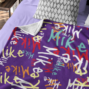 Fun Typography Urban Colorful Graffiti on Purple Fleece Blanket