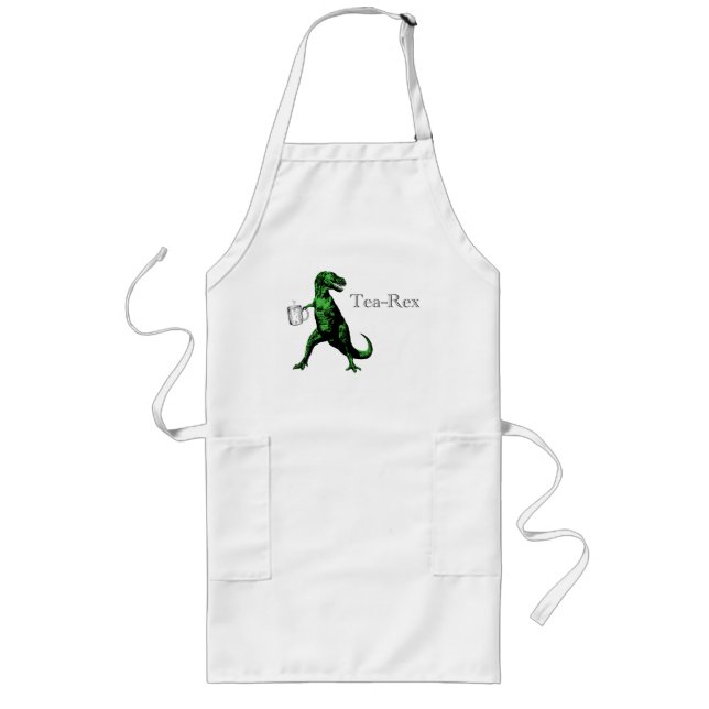 Fun Tyrannosaurus Rex drinking tea: A Tea-Rex… Long Apron (Front)