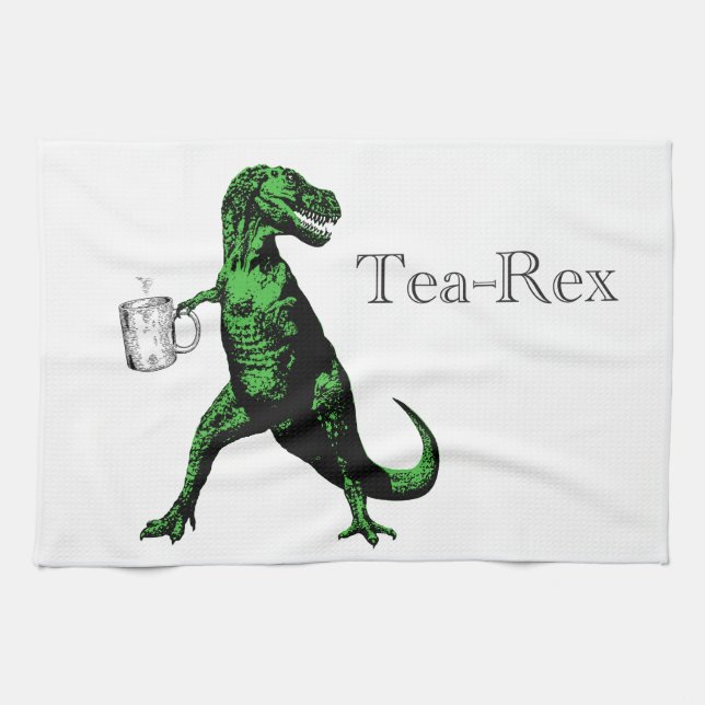 Fun Tyrannosaurus Rex drinking tea: A Tea-Rex… Towel (Horizontal)