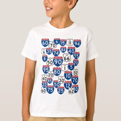 Fun US Highway Signs Random Pattern T_Shirt