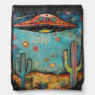 Fun UFO Alien  Drawstring Bag
