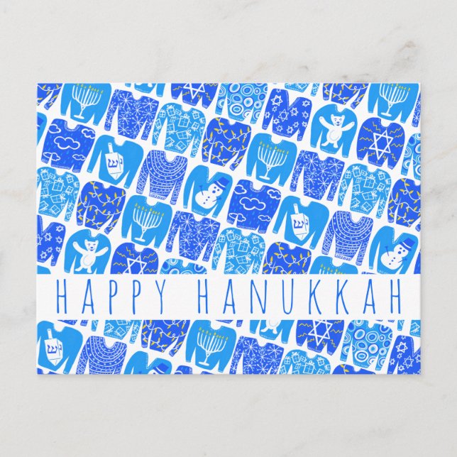 Fun Ugly Chanukah Sweaters Cute CUSTOM Holiday Postcard (Front)