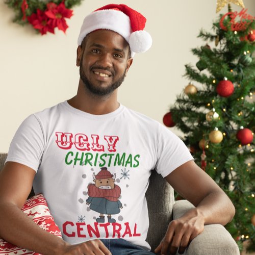 Fun Ugly Christmas Central Snowy Bull T_Shirt