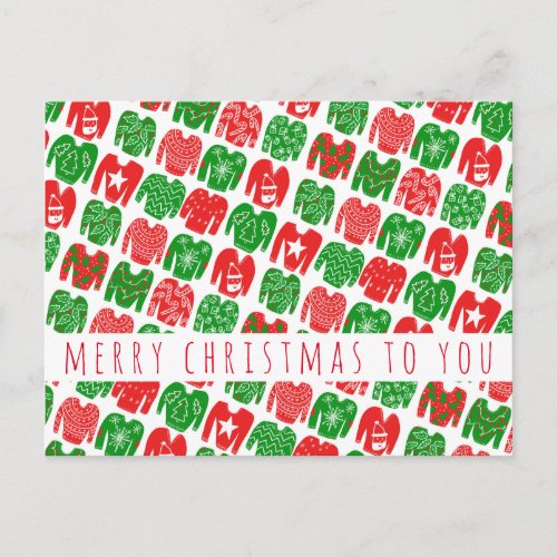 Fun Ugly Christmas Sweaters Holiday Pattern CUSTOM Postcard