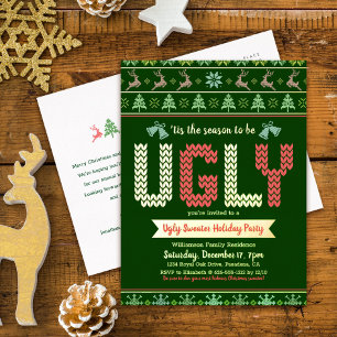 Fun Ugly Sweater Christmas Holiday Party Real Gold Foil Invitation Postcard