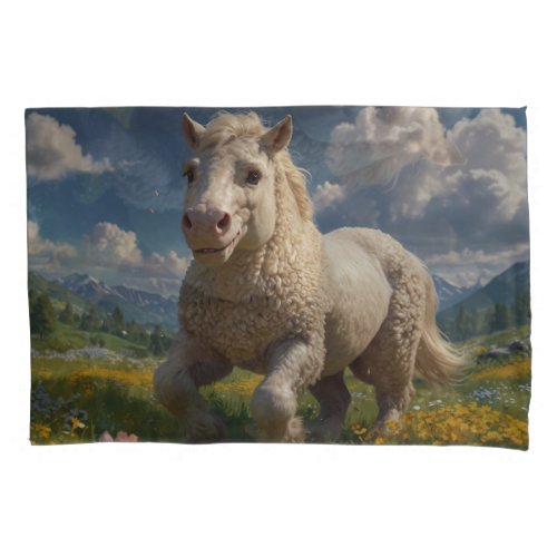 Fun Ukrainian Woolly_tufted Horse Pillow Case