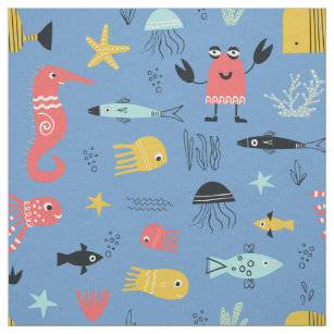 Chibi Anime Mermaid and fish personalizable fabric