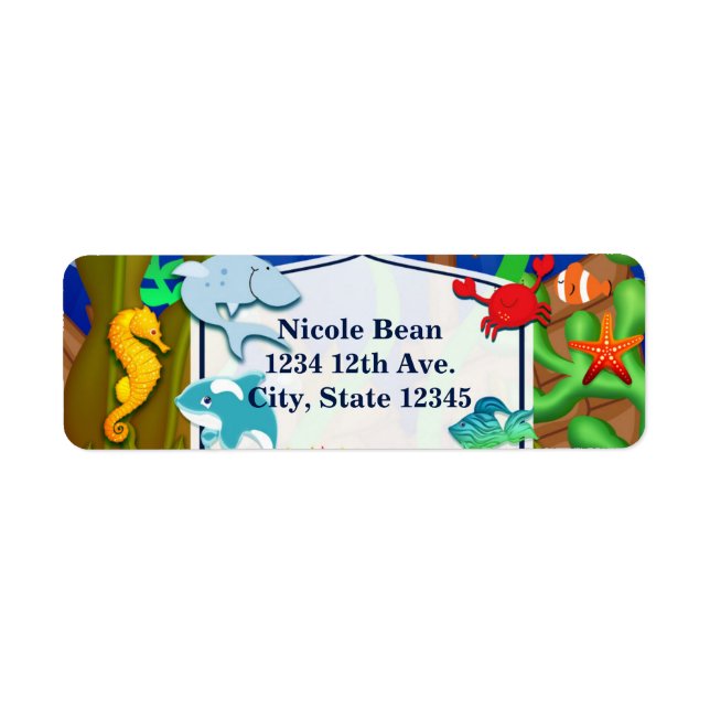 Fun under the sea kids birthday party label (Front)