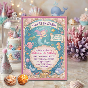 Fun Under the Sea Mermaid 3rd Birthday Party Invitation