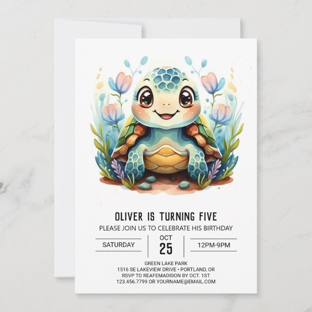 Fun Underwater Boho Turtle Boy Birthday Invitation (Front)