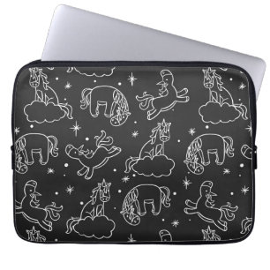 Fun Unicorn Drawings on Black Laptop Sleeve