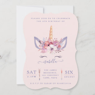 Fun Unicorn face watercolor photo party invite