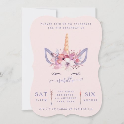 Fun Unicorn face watercolor photo party invite