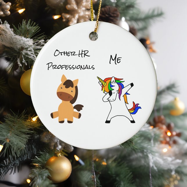 Fun Unicorn HR Human Resources Professional Ceramic Ornament (Creator Uploaded)