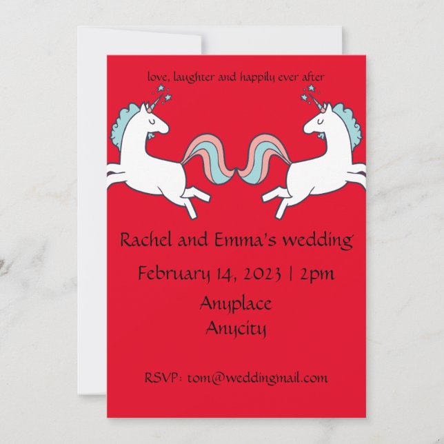 Fun Unicorn wedding invitation. Customizable Invitation (Front)