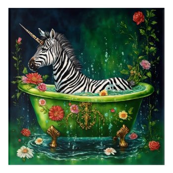 Fun Unicorn Zebra In A Bathtub Acrylic Print by angelandspot at Zazzle
