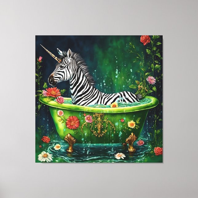Fun Unicorn Zebra in a Bathtub Canvas Print (Front)
