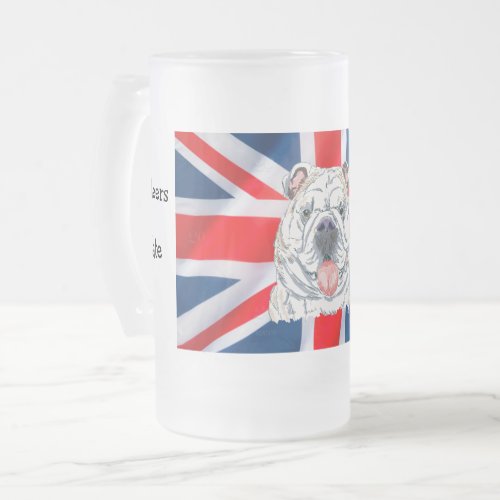 Fun Union Jack English Bulldog Cheers Mate Frosted Glass Beer Mug