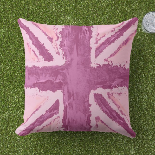 Fun Union Jack Flag Art by Heva Weva Outdoor Pillow (Grass)