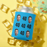 Fun Unique 40th Birthday Photo Cool Retro Can Cooler<br><div class="desc">Fun 40th birthday photo can cooler in a retro bold light blue design. The year is customizable to suit any birthday year! To get the cutout effect please use a png file with the background already cut out. If not, the photo will appear as a circle surrounded by its own...</div>