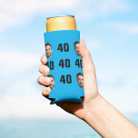 Fun Unique 40th Birthday Photo Cool Retro Seltzer Can Cooler<br><div class="desc">Fun 40th birthday photo seltzer can cooler in a retro bold light blue design. The year is customizable to suit any birthday year! To get the cutout effect please use a png file with the background already cut out. If not, the photo will appear as a circle surrounded by its...</div>
