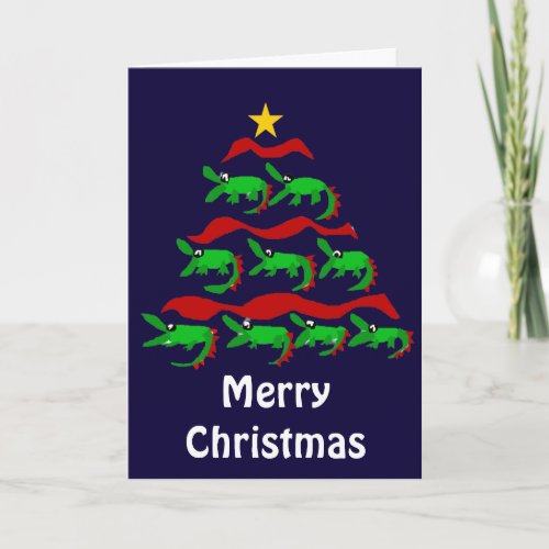 Fun Unique Alligator Art Christmas Tree Holiday Card