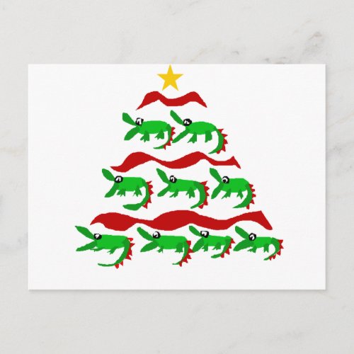 Fun Unique Alligator Art Christmas Tree Holiday Postcard