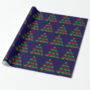 Fun Unique Alligator Art Christmas Tree Wrapping Paper