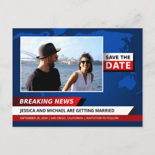 Fun Unique Breaking News TV Photo Save The Date Invitation Postcard