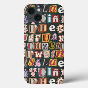 Fun unique hand drawn letters Colorful Green iPhone 13 Case