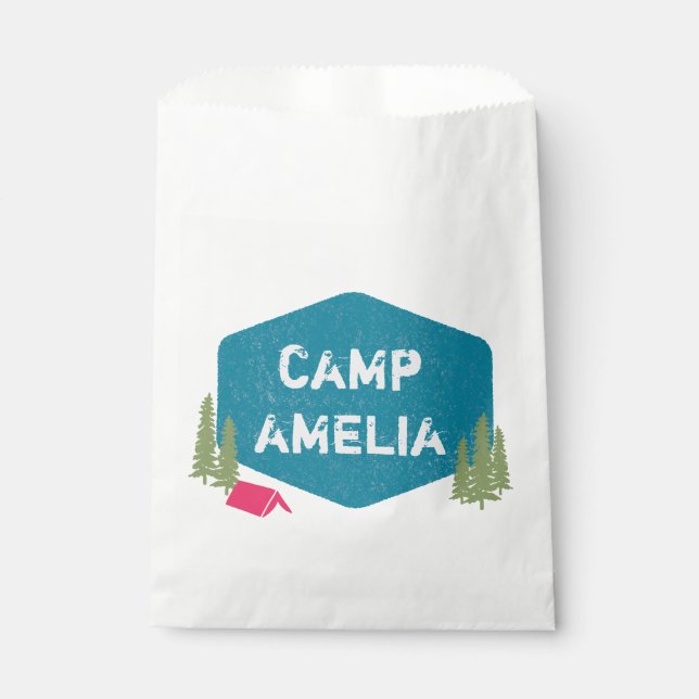 Fun Unique Personalized Camp Birthday Party Pink Favor Bag (Front)