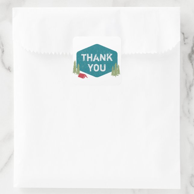Fun Unique Personalized Camp Birthday Thank You Square Sticker (Bag)