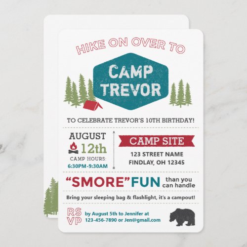Fun Unique Personalized Camp Name Birthday Party Invitation
