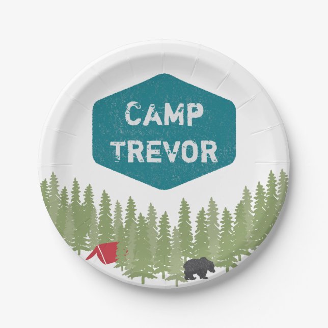 Fun Unique Personalized Camp Name Birthday Party Paper Plates (Front)