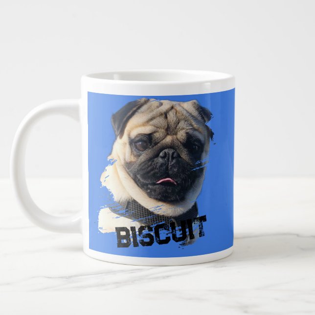 Fun Unique Pug Sunglasses Dog Dad Lover Photo Blue Giant Coffee Mug (Left)