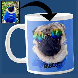 Fun Unique Pug Sunglasses Dog Dad Lover Photo Blue Giant Coffee Mug