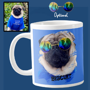 Fun Unique Pug Sunglasses Dog Dad Lover Photo Blue Giant Coffee Mug